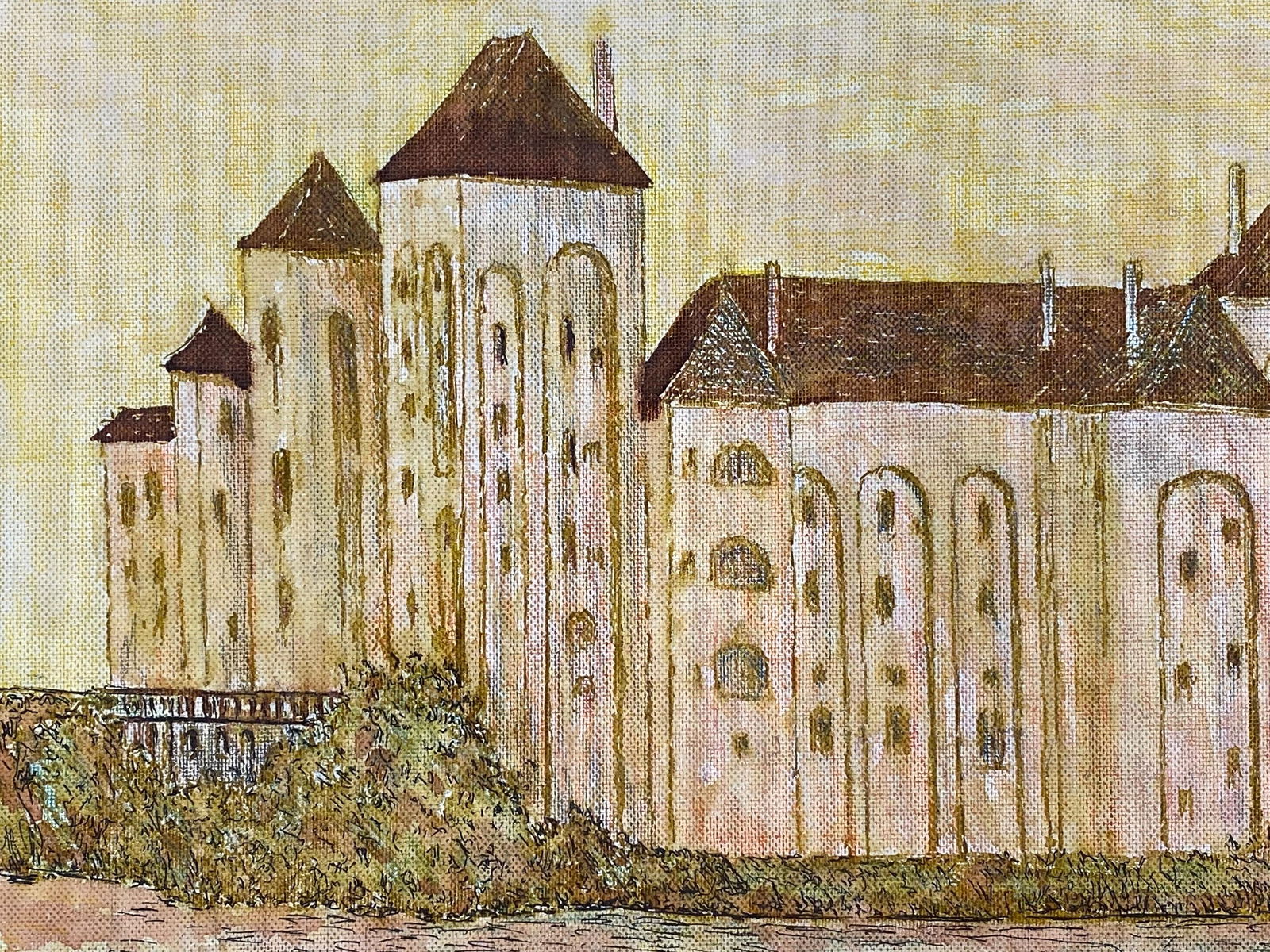 1950's French Modernist/ Cubist Painting Signed, French River Landscape 1950 - 12