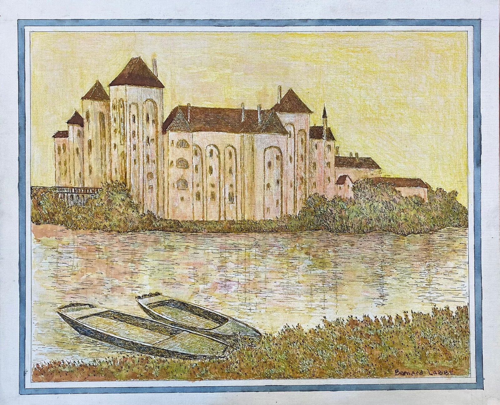 1950's French Modernist/ Cubist Painting Signed, French River Landscape 1950 - 4