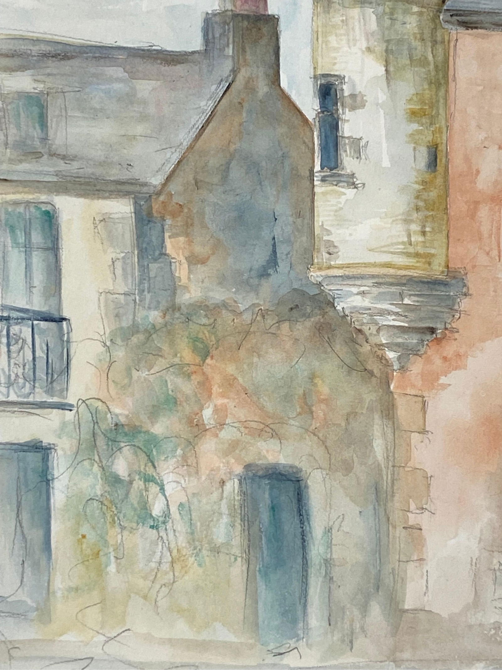 1950's French Modernist/ Cubist Painting Signed, Light Colour French Buildings 1950 - 7