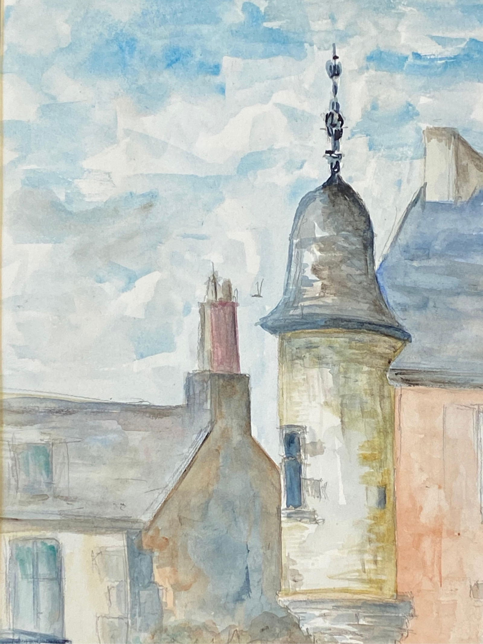 1950's French Modernist/ Cubist Painting Signed, Light Colour French Buildings 1950 - 5