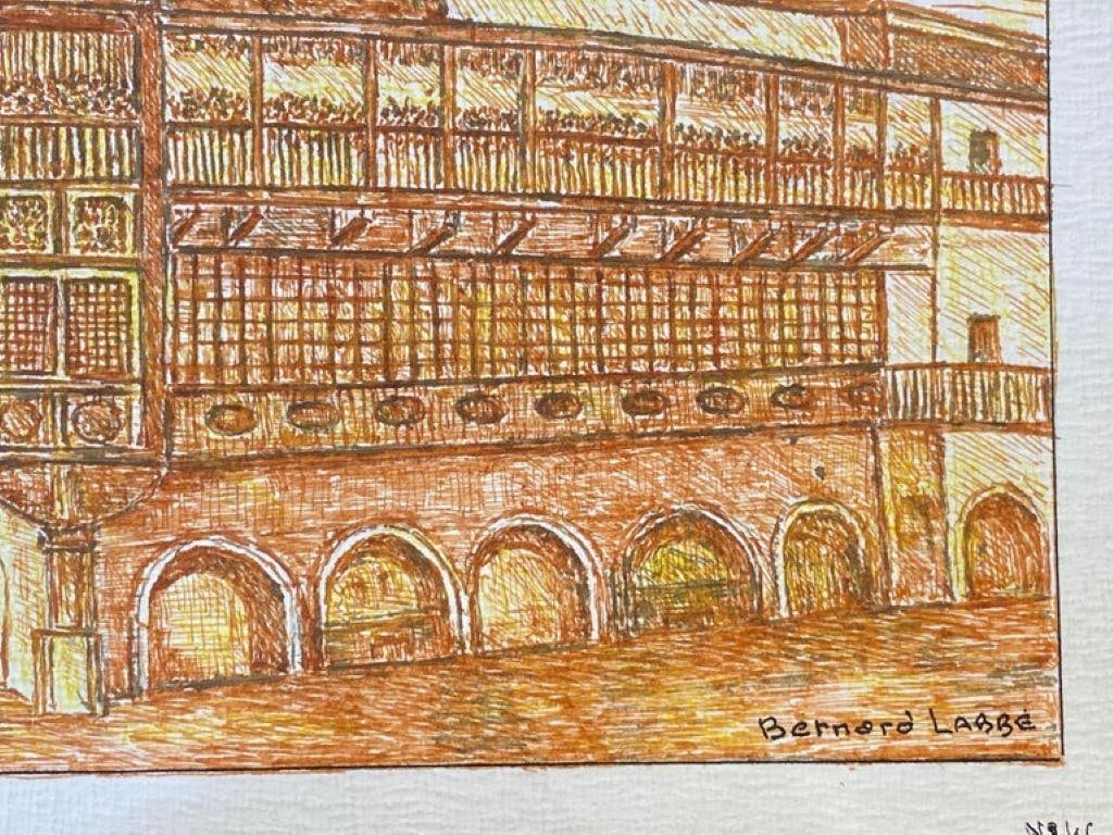 1950's French Modernist/ Cubist Painting Signed, Orange Building Landscape 1950 - 2