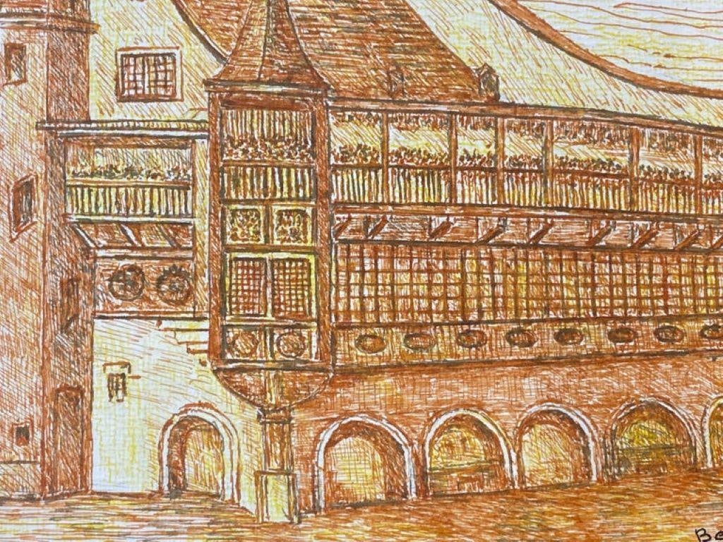 1950's French Modernist/ Cubist Painting Signed, Orange Building Landscape 1950 - 4