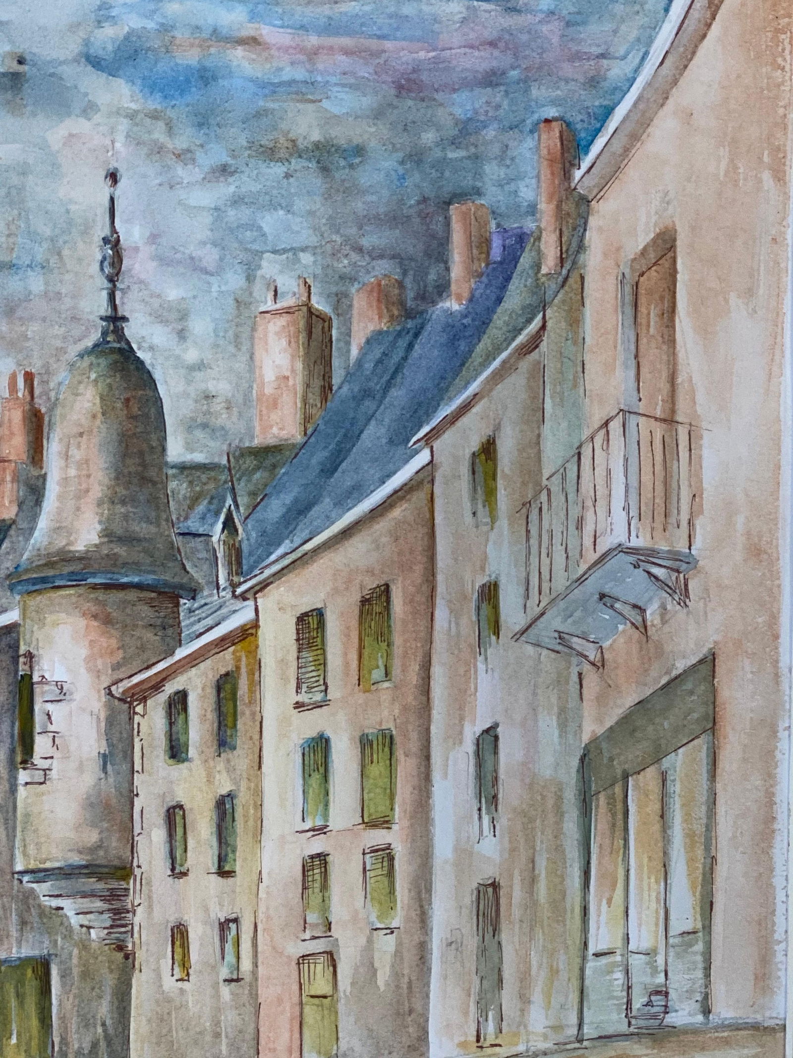 1950's French Modernist/ Cubist Painting Signed, Tall French Buildings 1950s - 3