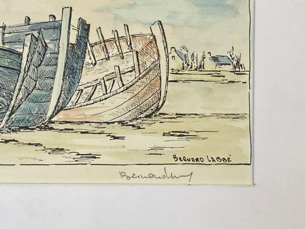 1950's French Modernist/ Cubist Painting Signed, the Three Boats 1950 - 5