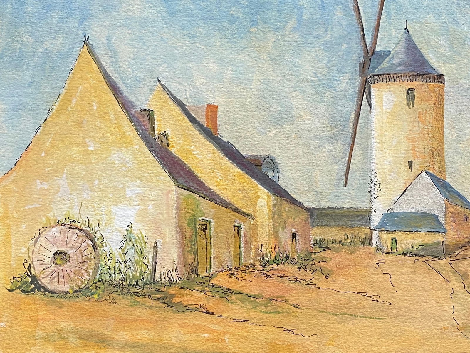 1950's French Modernist/ Cubist Painting Signed, The WindMill 1950s - 10