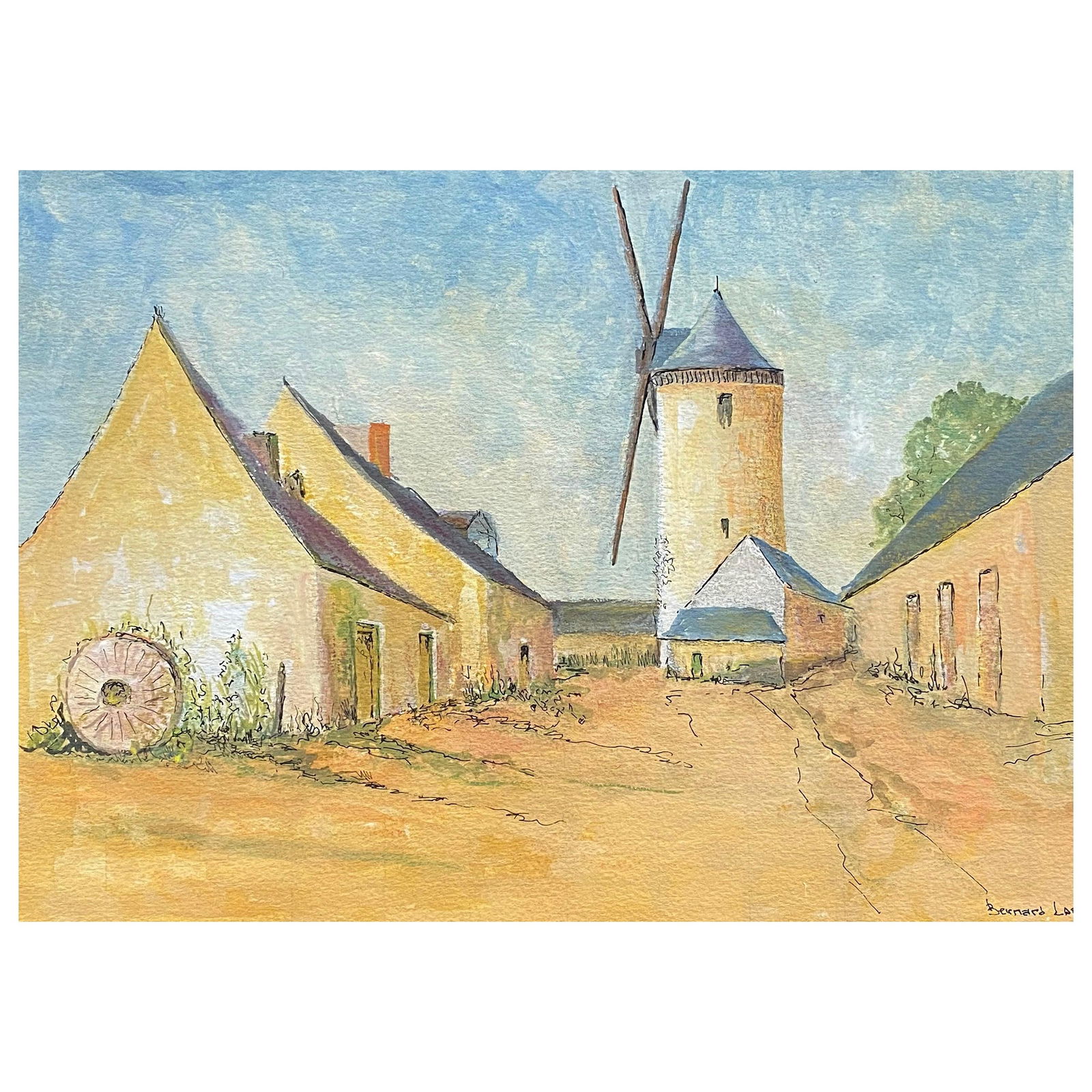 1950's French Modernist/ Cubist Painting Signed, The WindMill 1950s (1 of 12)