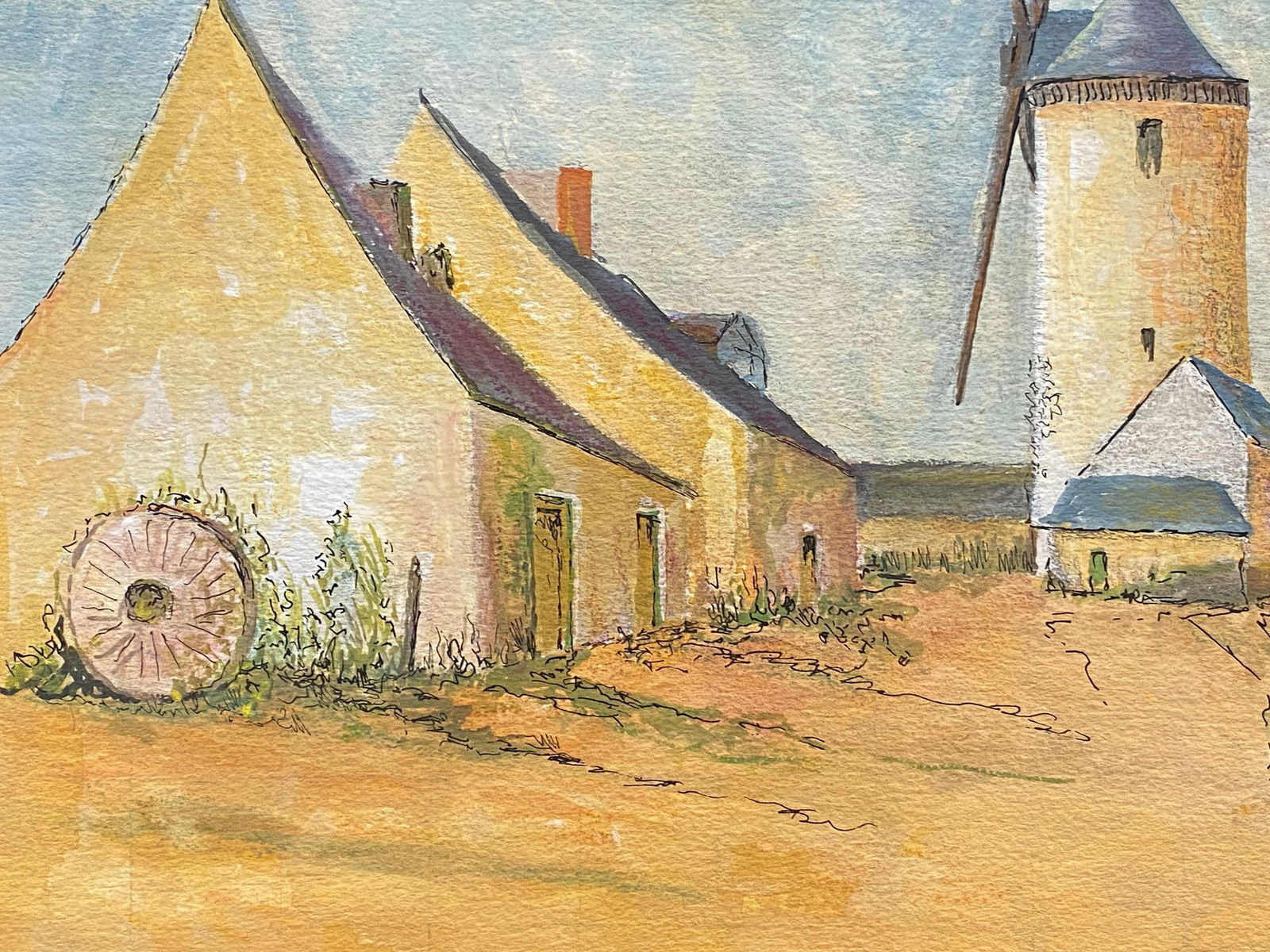 1950's French Modernist/ Cubist Painting Signed, The WindMill 1950s - 3