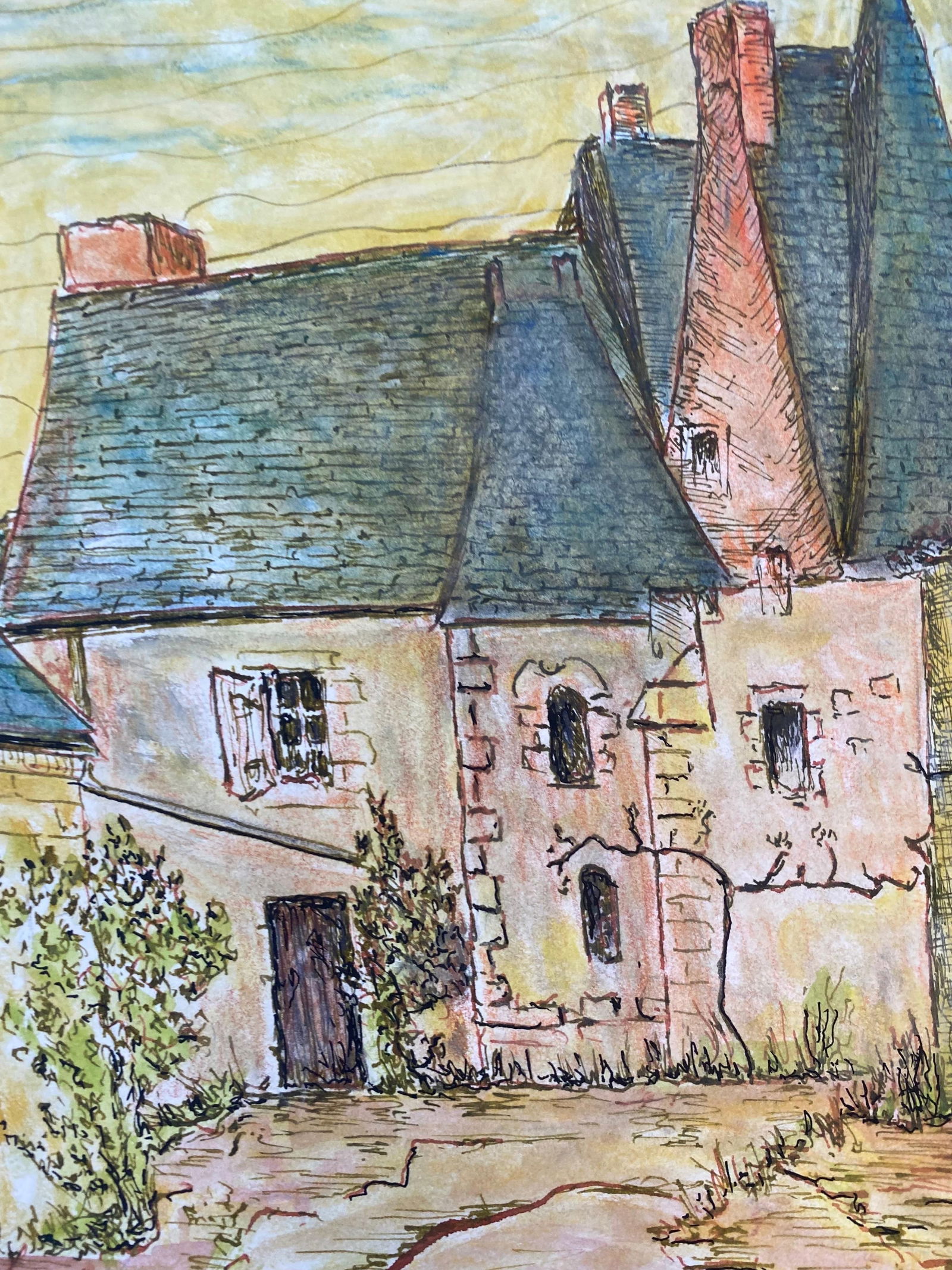 1950's French Modernist/ Cubist Painting Signed, Vintage French Building 1950 - 6