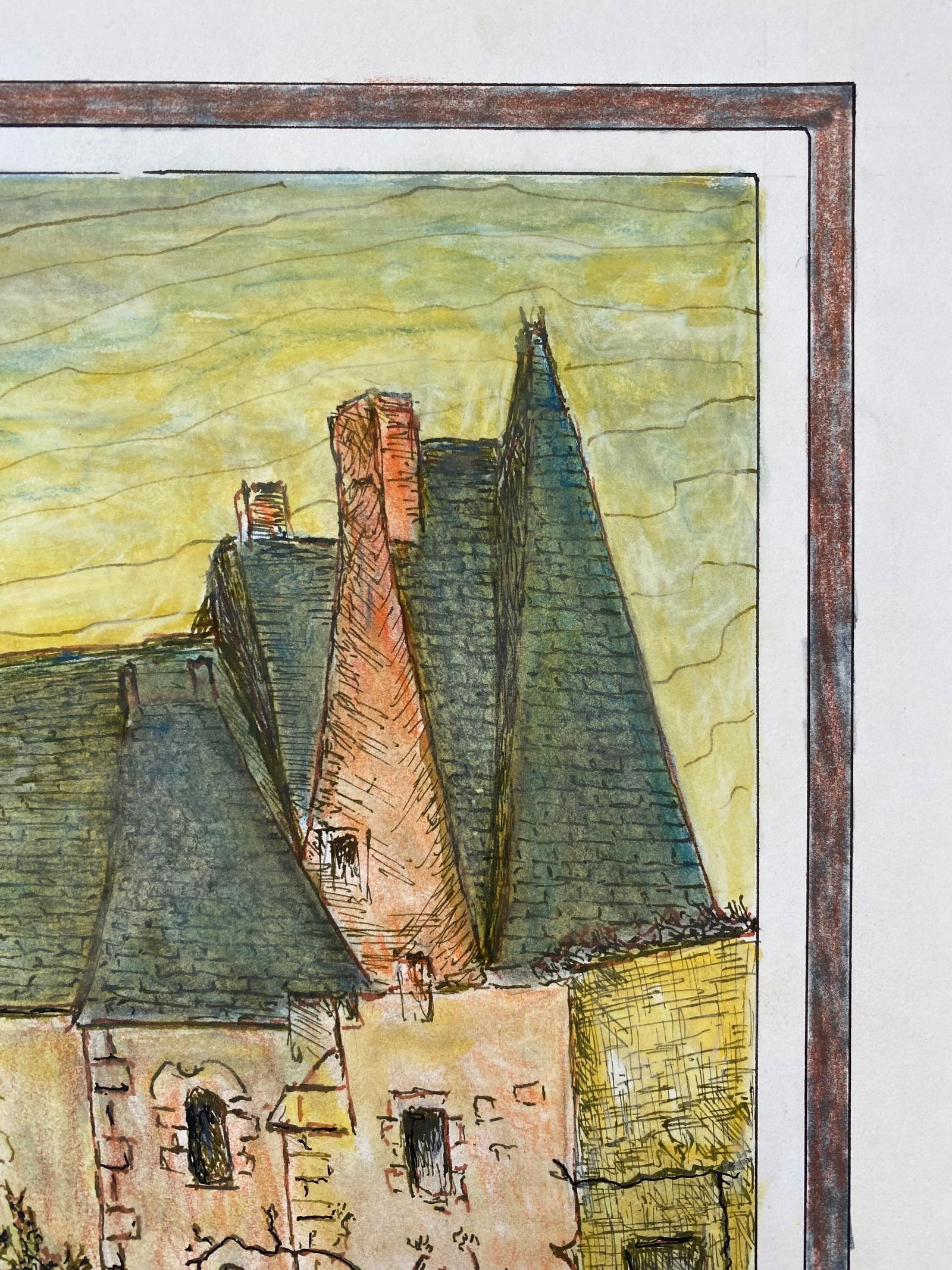 1950's French Modernist/ Cubist Painting Signed, Vintage French Building 1950 - 7