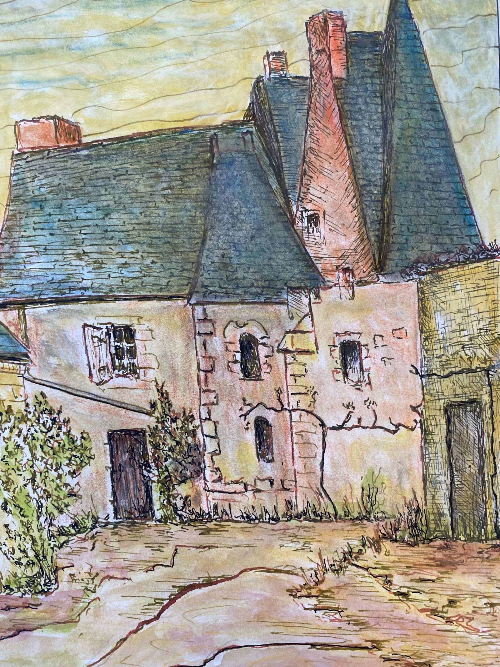 1950's French Modernist/ Cubist Painting Signed, Vintage French Building 1950 - 12