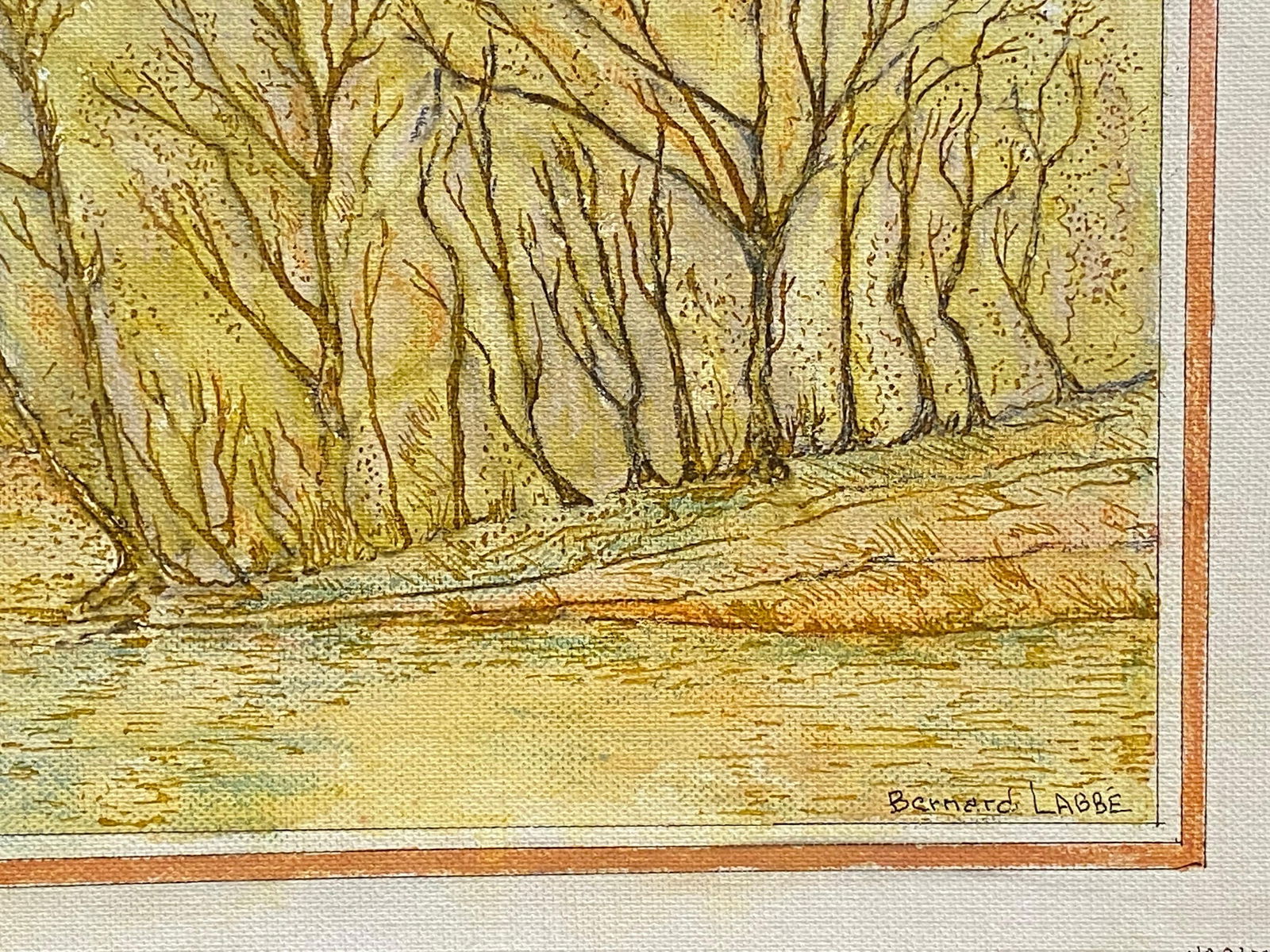 1950's French Modernist/ Cubist Painting Signed, Woodland over Lake 1950s - 4