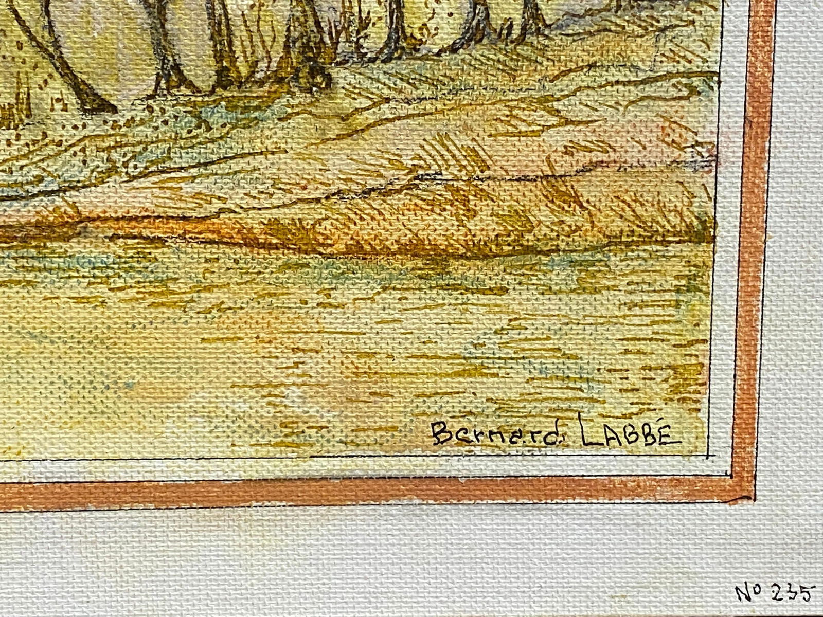 1950's French Modernist/ Cubist Painting Signed, Woodland over Lake 1950s - 7