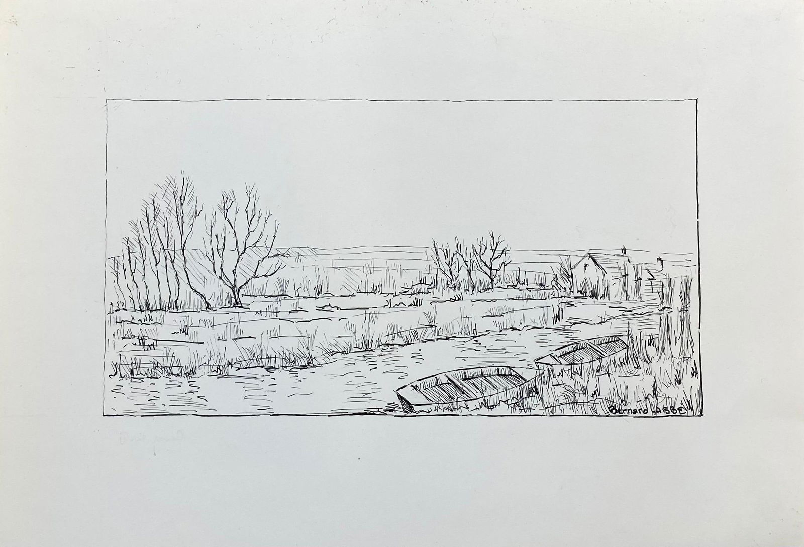 1950's French Modernist/ Cubist Painting, Boats on the River 1950 - 14