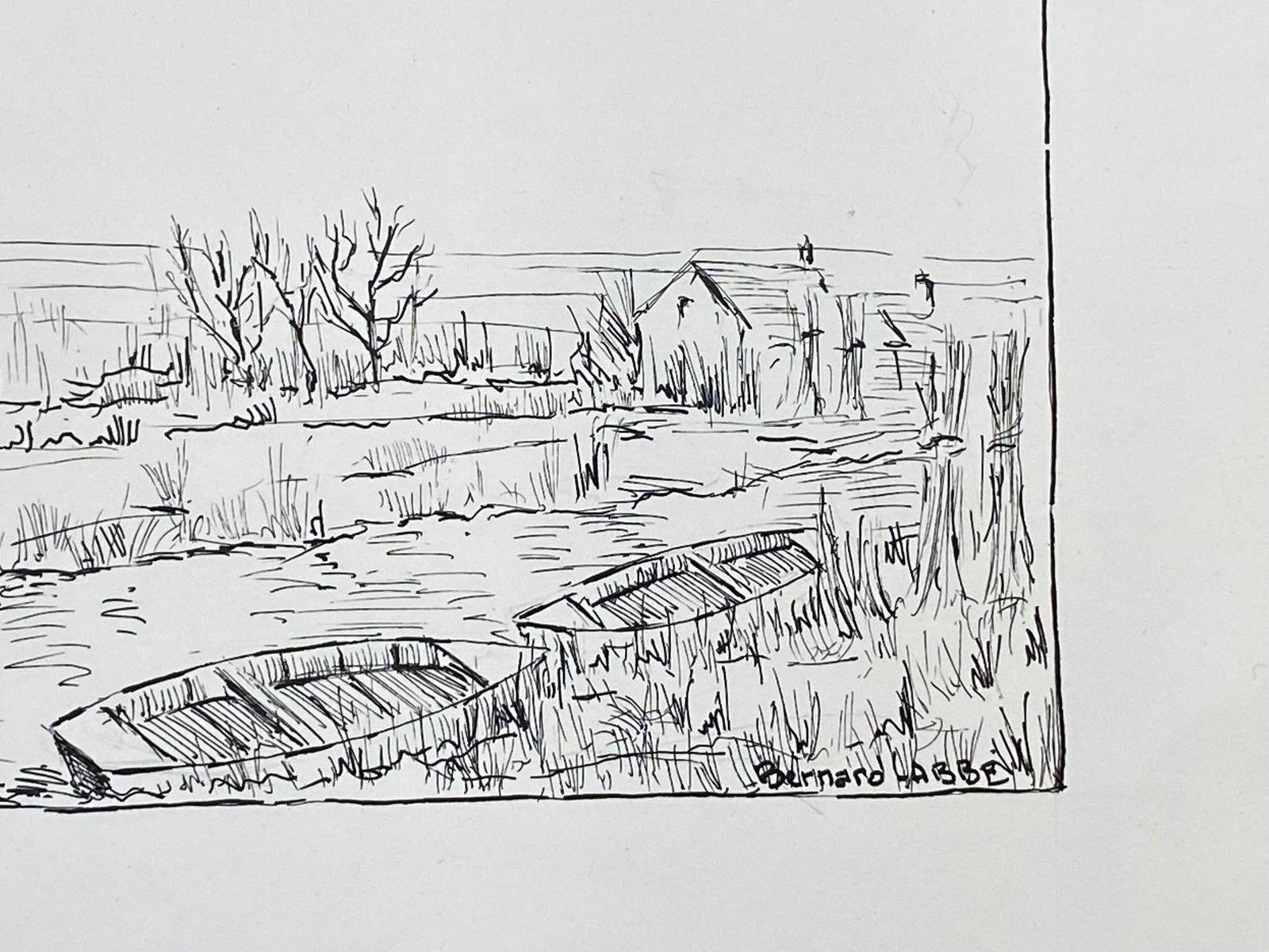 1950's French Modernist/ Cubist Painting, Boats on the River 1950 - 5