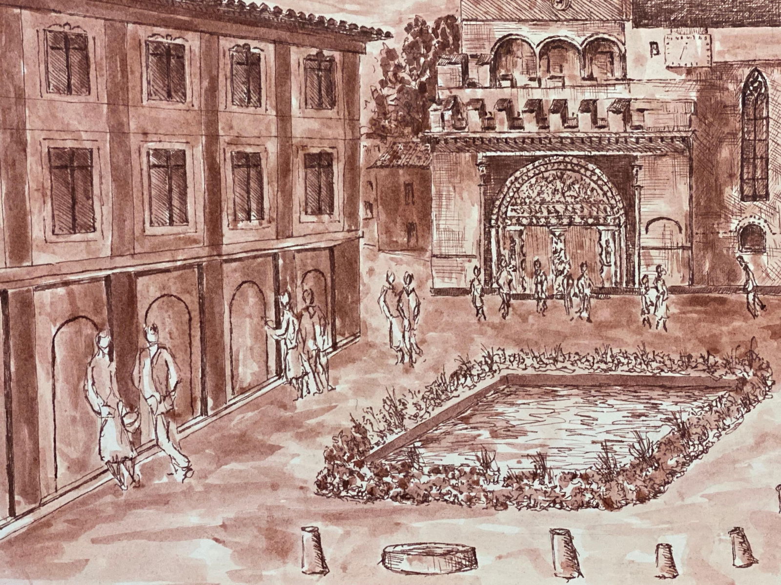 1950's French Modernist/ Cubist Painting, Busy French Town Square 1950s - 2