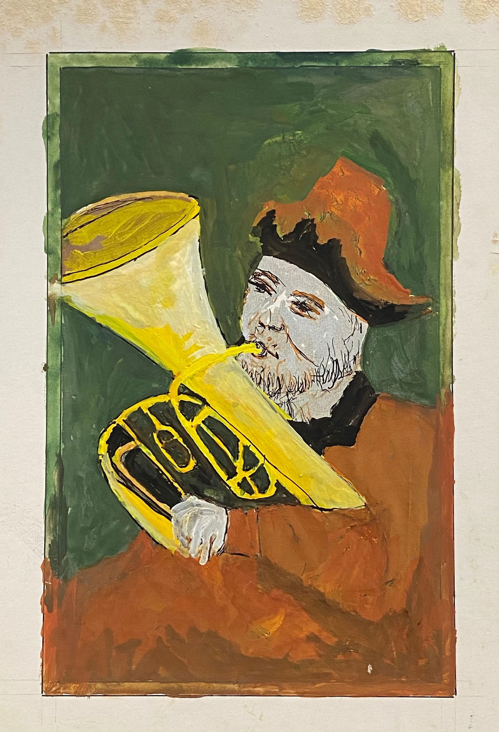 1950's French Modernist/ Cubist Painting, Man Playing Tuba 1950s - 15
