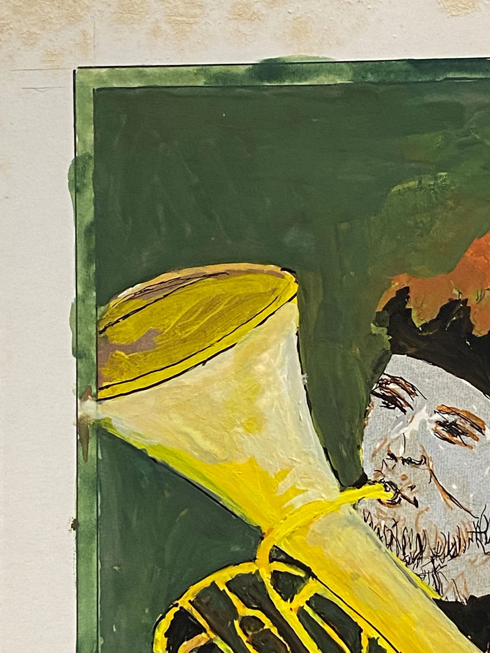 1950's French Modernist/ Cubist Painting, Man Playing Tuba 1950s - 17