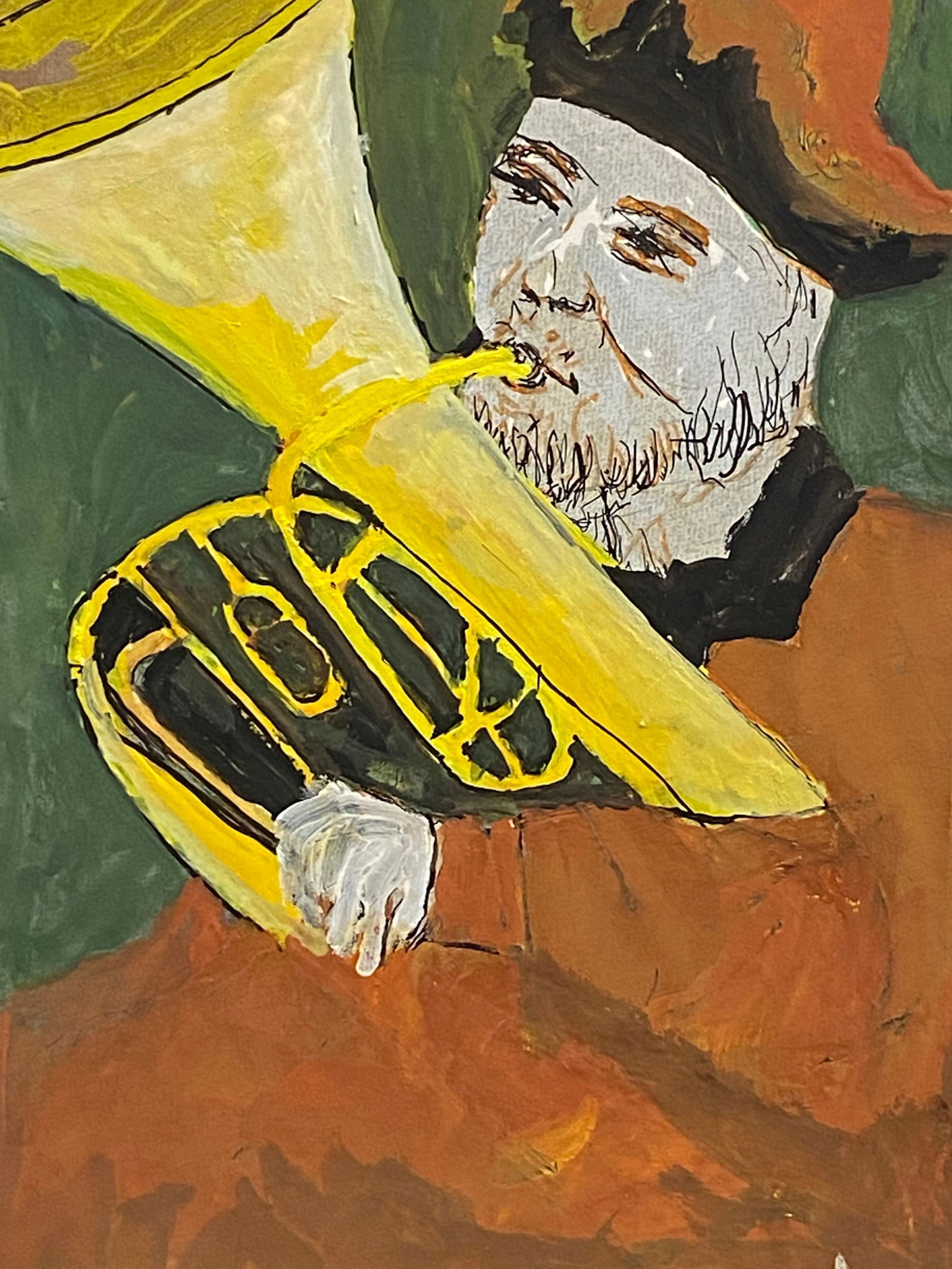 1950's French Modernist/ Cubist Painting, Man Playing Tuba 1950s - 4