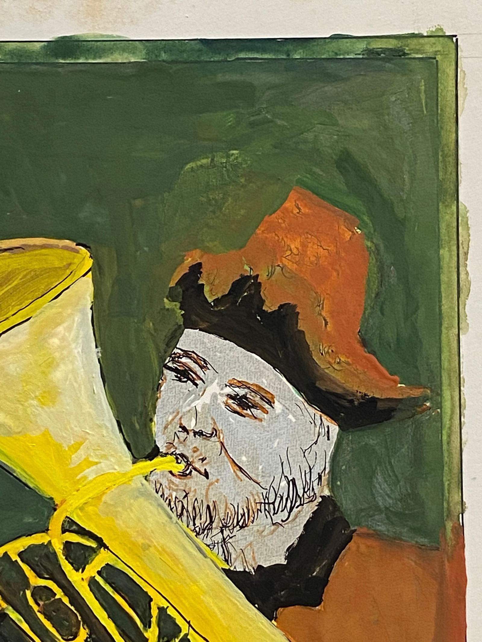 1950's French Modernist/ Cubist Painting, Man Playing Tuba 1950s - 7