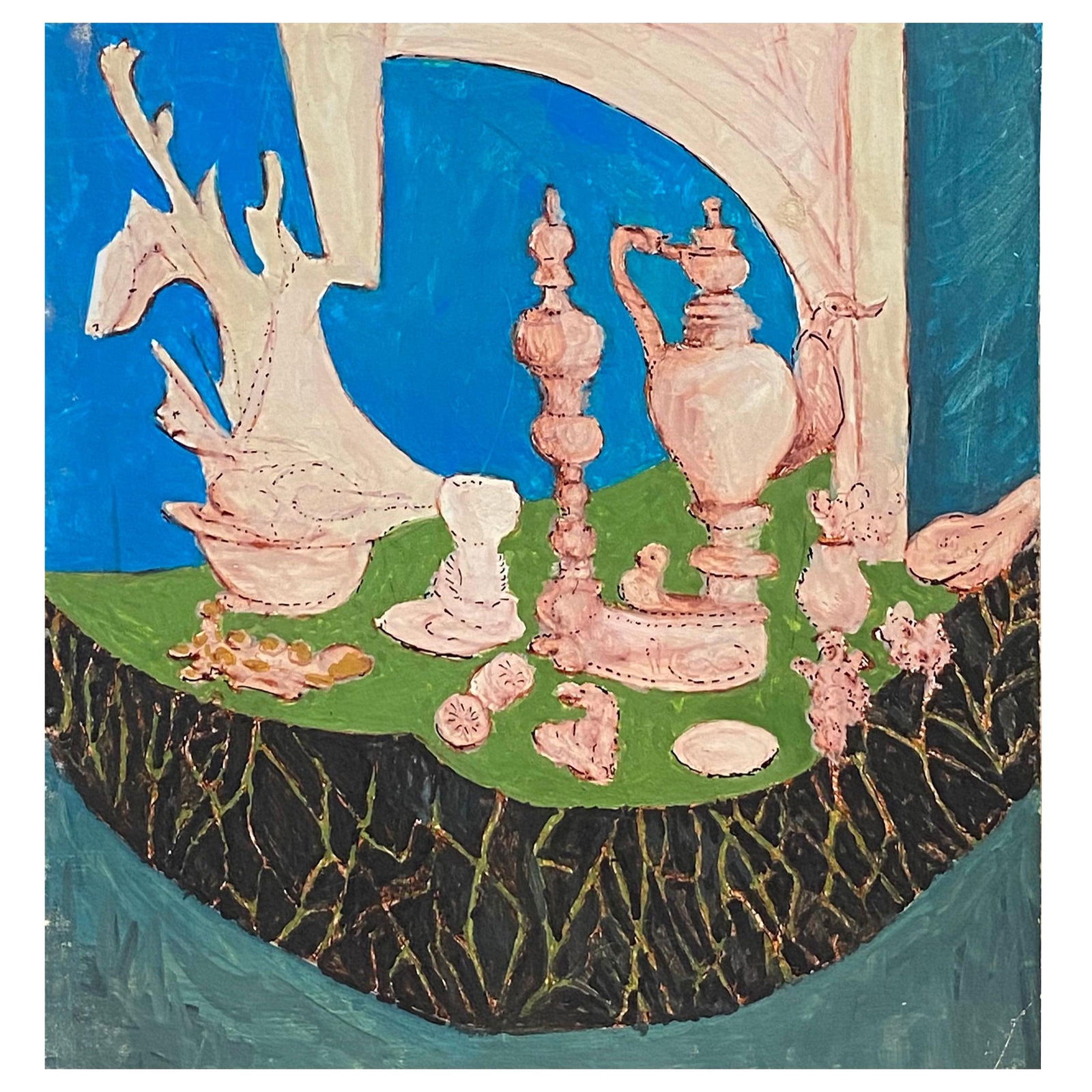 1950's French Modernist/ Cubist Painting, Wacky Interior Scene 1950s - 2