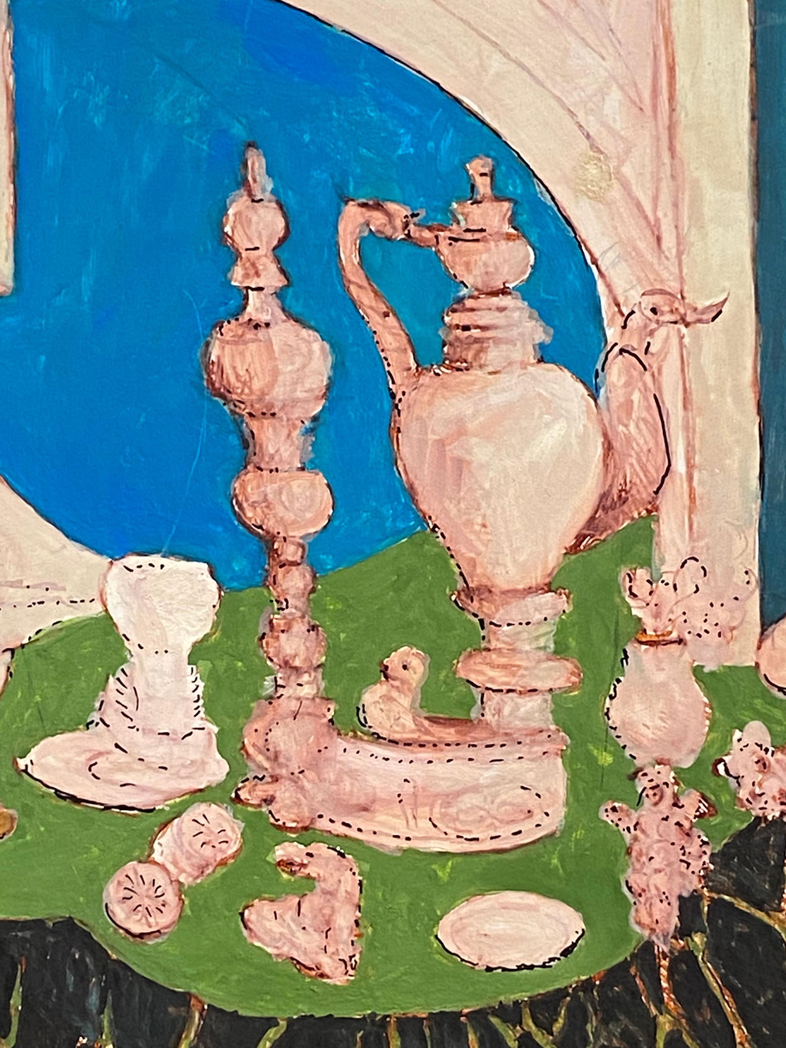 1950's French Modernist/ Cubist Painting, Wacky Interior Scene 1950s - 3