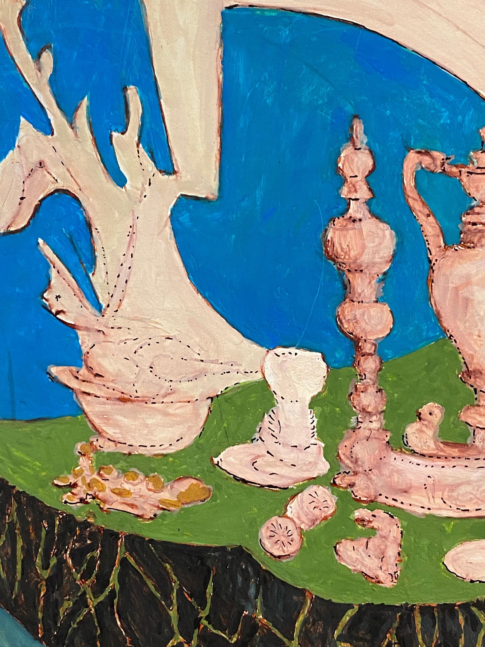 1950's French Modernist/ Cubist Painting, Wacky Interior Scene 1950s - 4