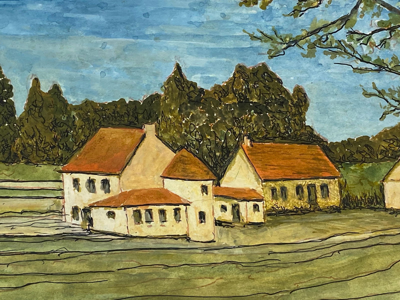 1950's French Modernist/ Cubist Signed Painting - French Landscape Of Houses 1950 - 19