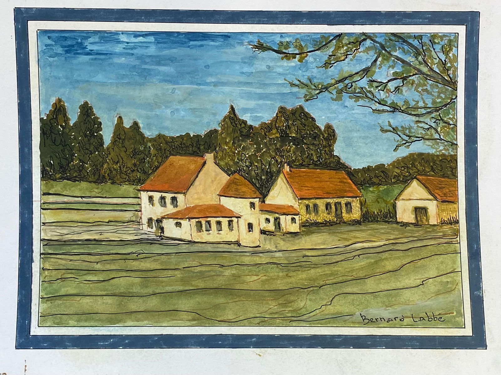 1950's French Modernist/ Cubist Signed Painting - French Landscape Of Houses 1950 - 9
