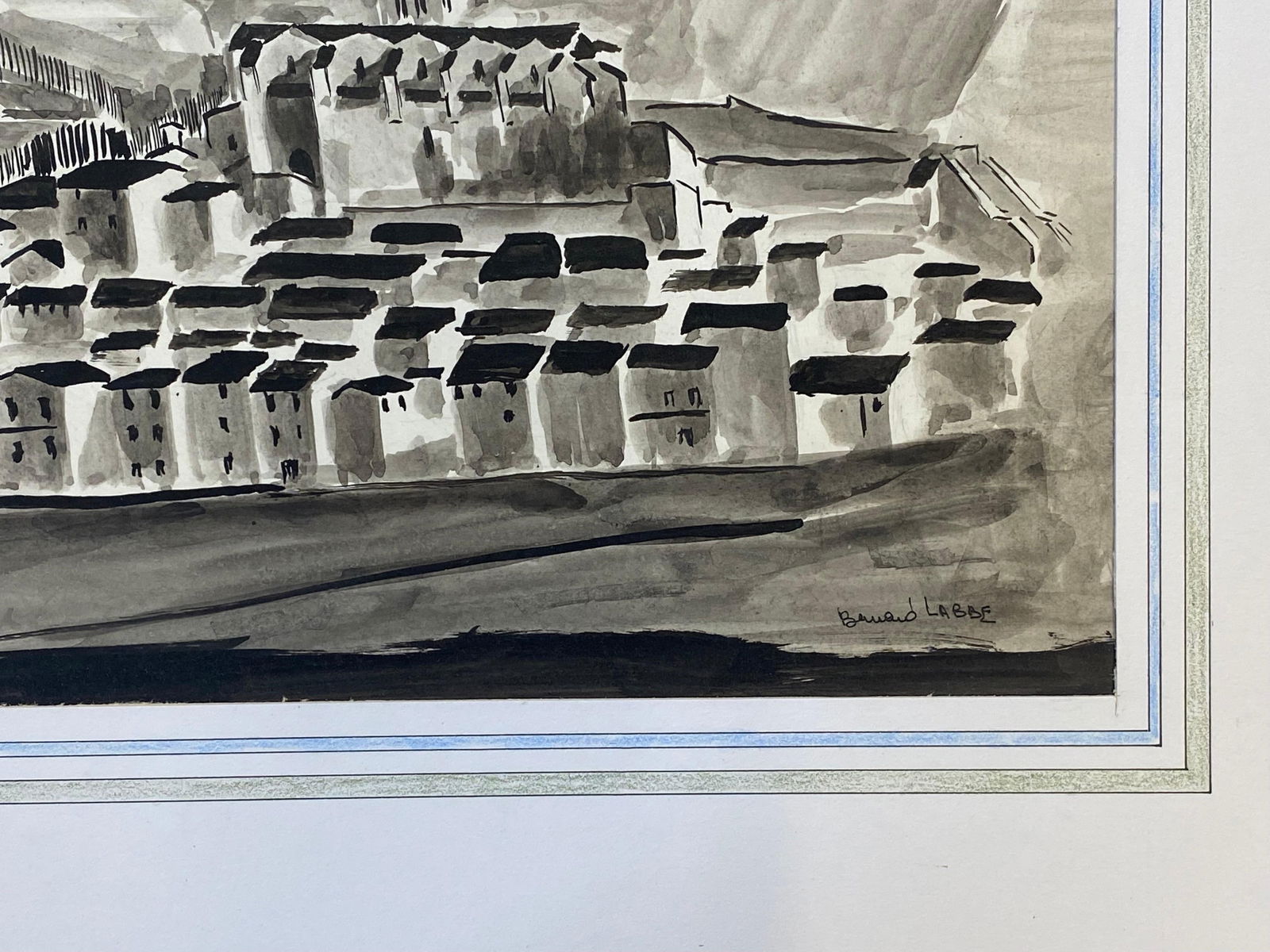 1950's French Modernist/ Cubist Signed Painting Black & White Village Landscape 1950 - 6