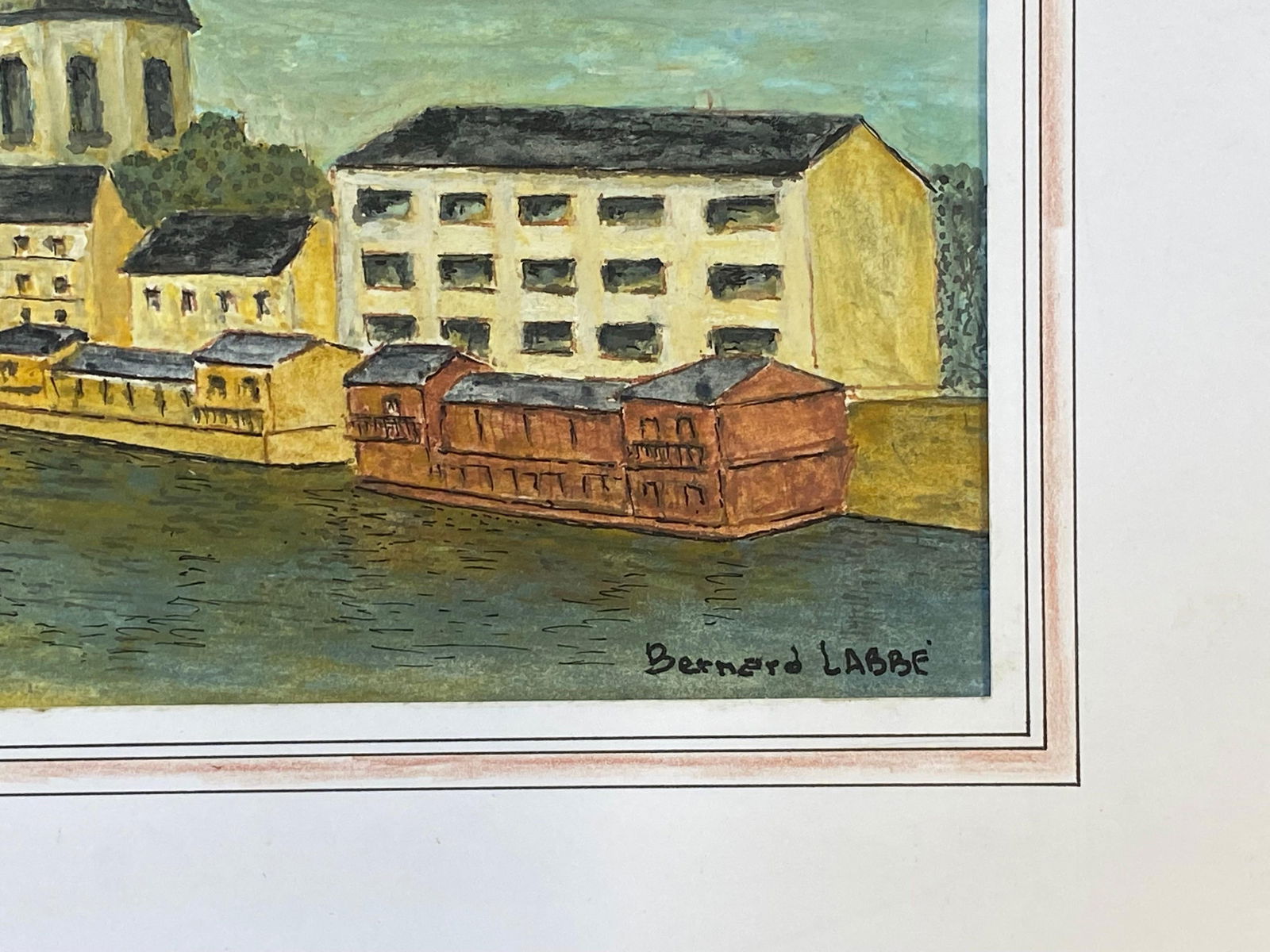 1950's French Modernist/ Cubist Signed Painting, French Landscape by the River 1950 - 6