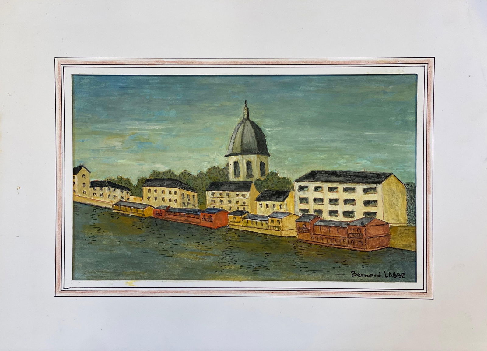 1950's French Modernist/ Cubist Signed Painting, French Landscape by the River 1950 - 10