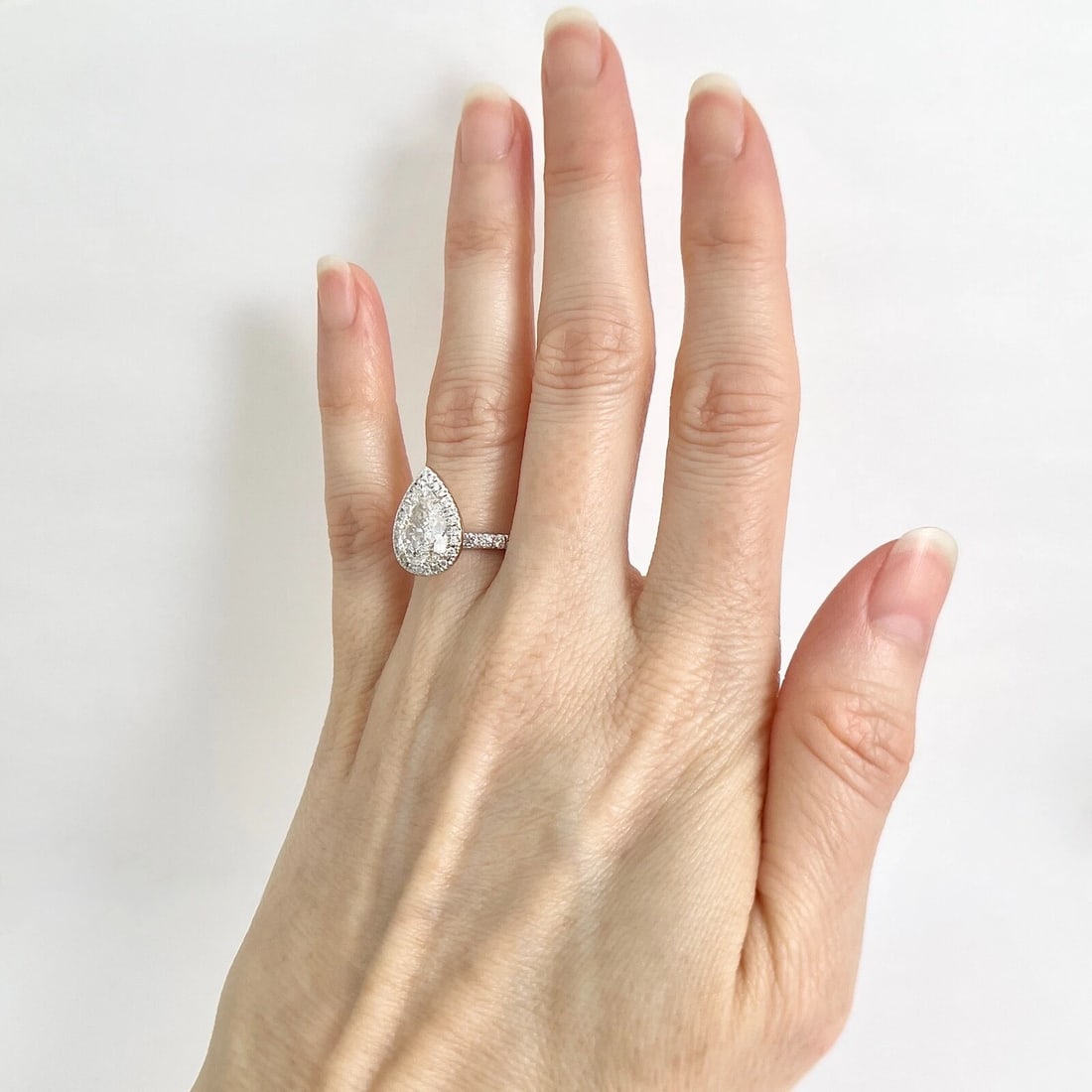 GIA Pear Diamond Halo Engagement Ring 14K White Gold, 2.32 CTW - 3