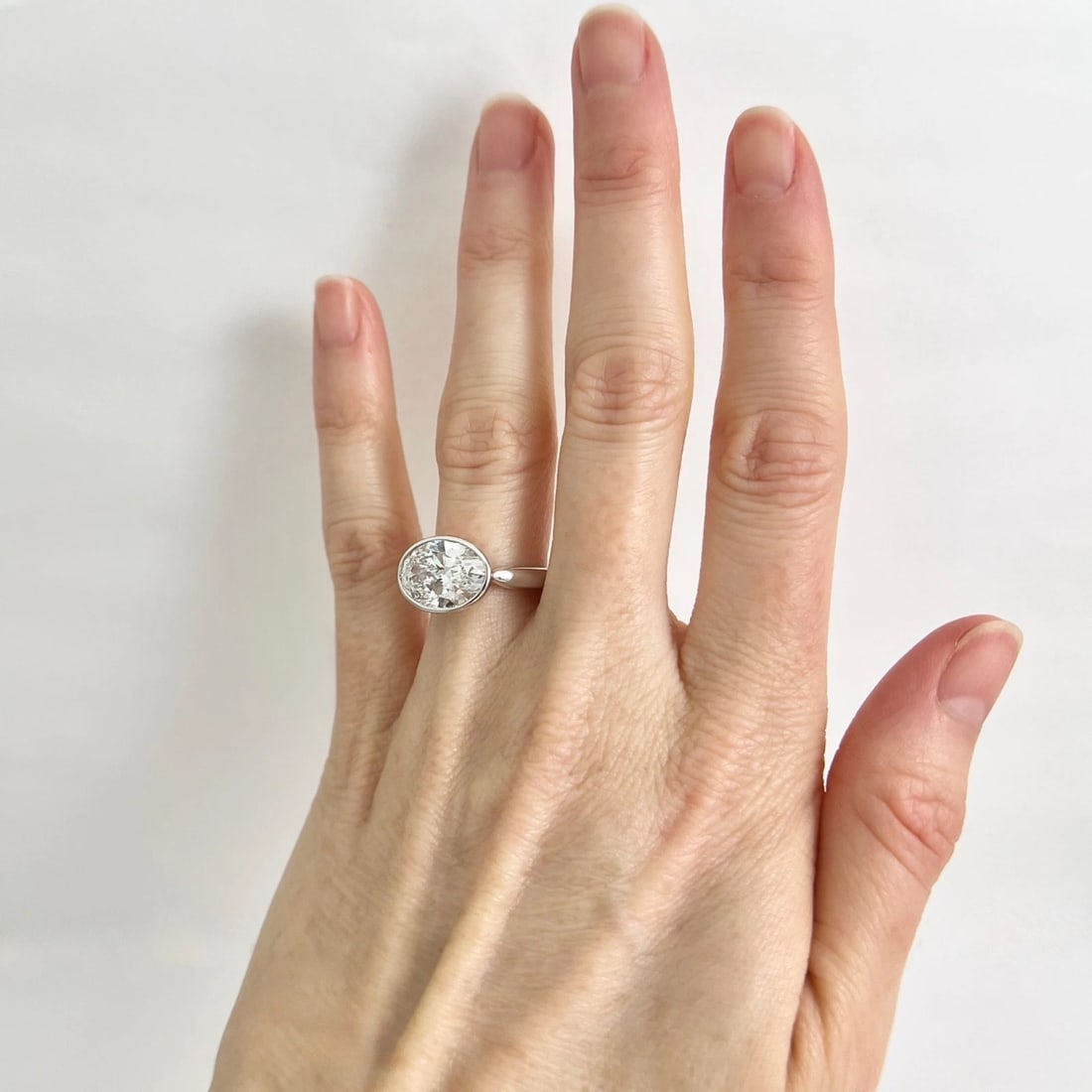 Oval Lab-Created Diamond Bezel Solitaire Engagement Ring 14K White Gold, 3.56 CT - 2