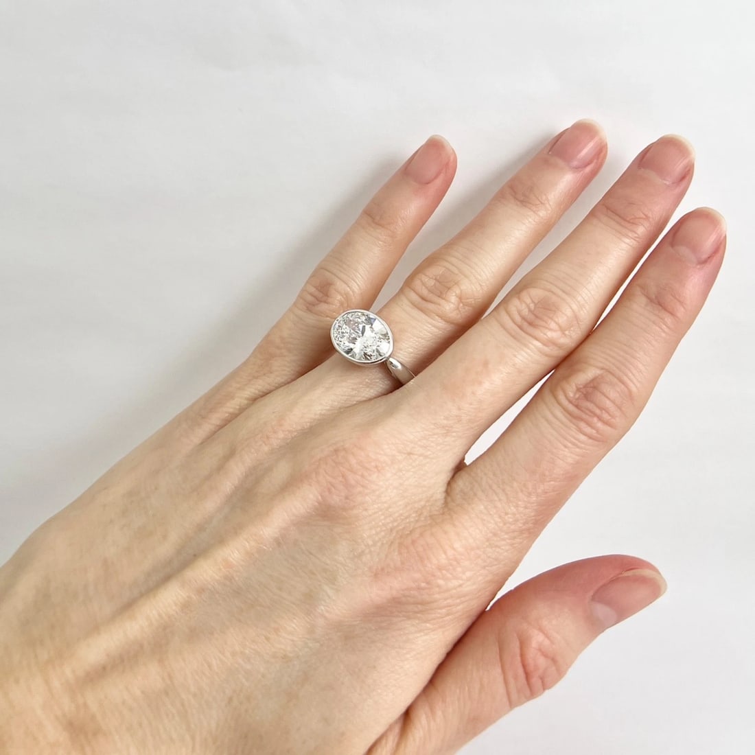 Oval Lab-Created Diamond Bezel Solitaire Engagement Ring 14K White Gold, 3.56 CT - 4