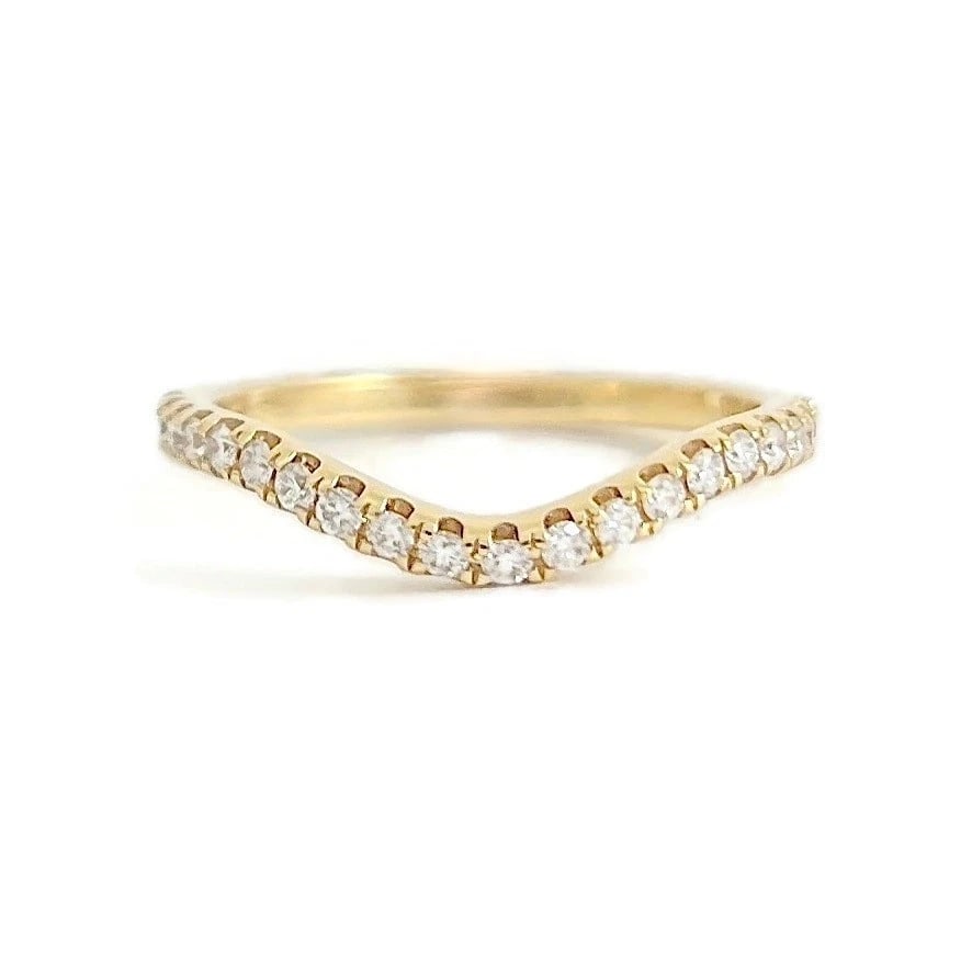 Curved Diamond Wedding Band Ring 14K Yellow Gold, Size 6.5 (1 of 5)
