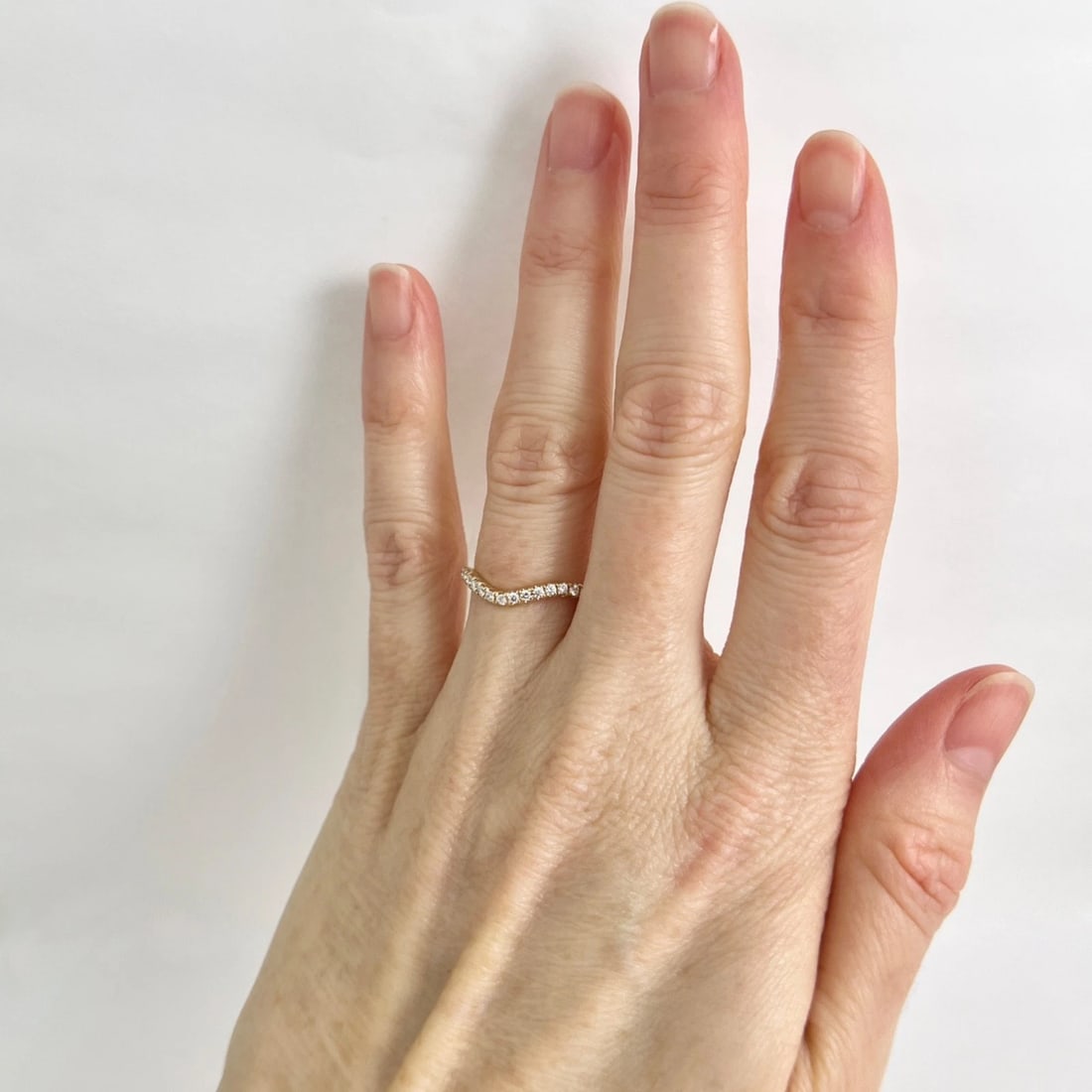 Curved Diamond Wedding Band Ring 14K Yellow Gold, Size 6.5 - 3