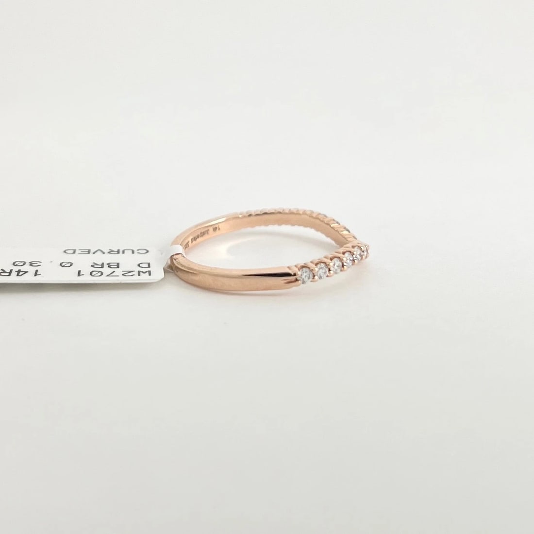 Curved Diamond Wedding Band Ring 14K Pink Rose Gold, Size 6.5 - 5