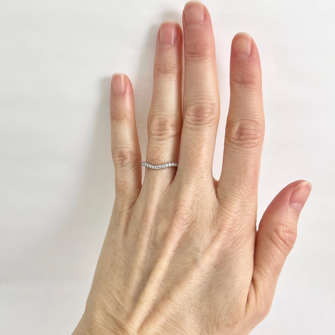 Curved Diamond Wedding Band Ring Platinum, Size 6.25 - 2