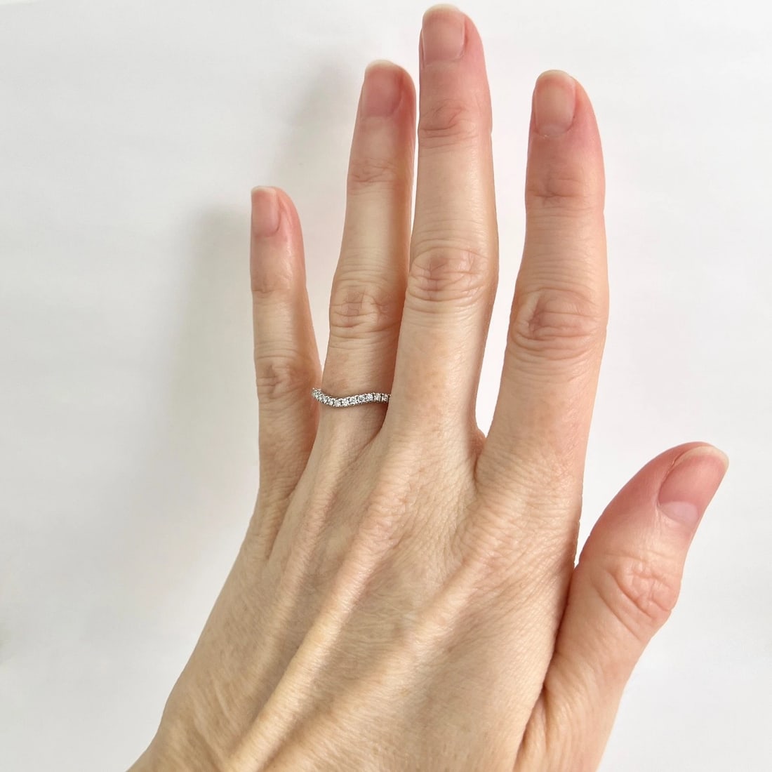 Curved Diamond Wedding Band Ring Platinum, Size 6.25 - 3