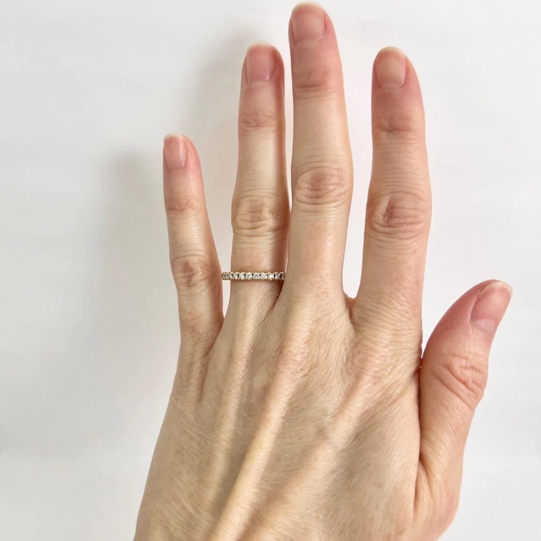 French Pave Diamond Half-Way Around Wedding Band Ring 14K Yellow Gold, Size 6.5 - 2