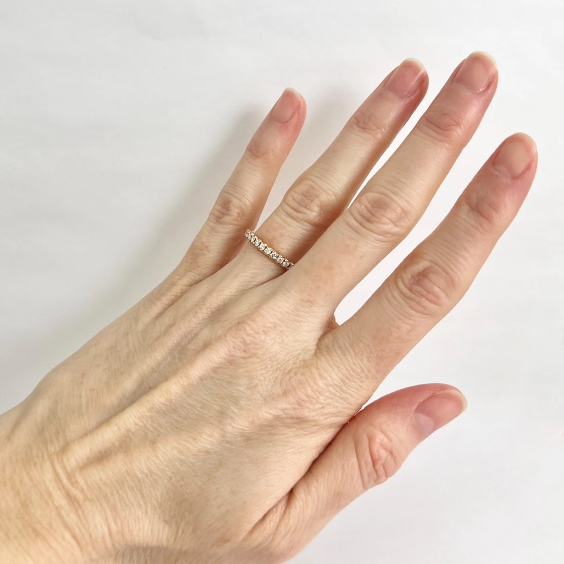 French Pave Diamond Half-Way Around Wedding Band Ring 14K Yellow Gold, Size 6.5 - 3