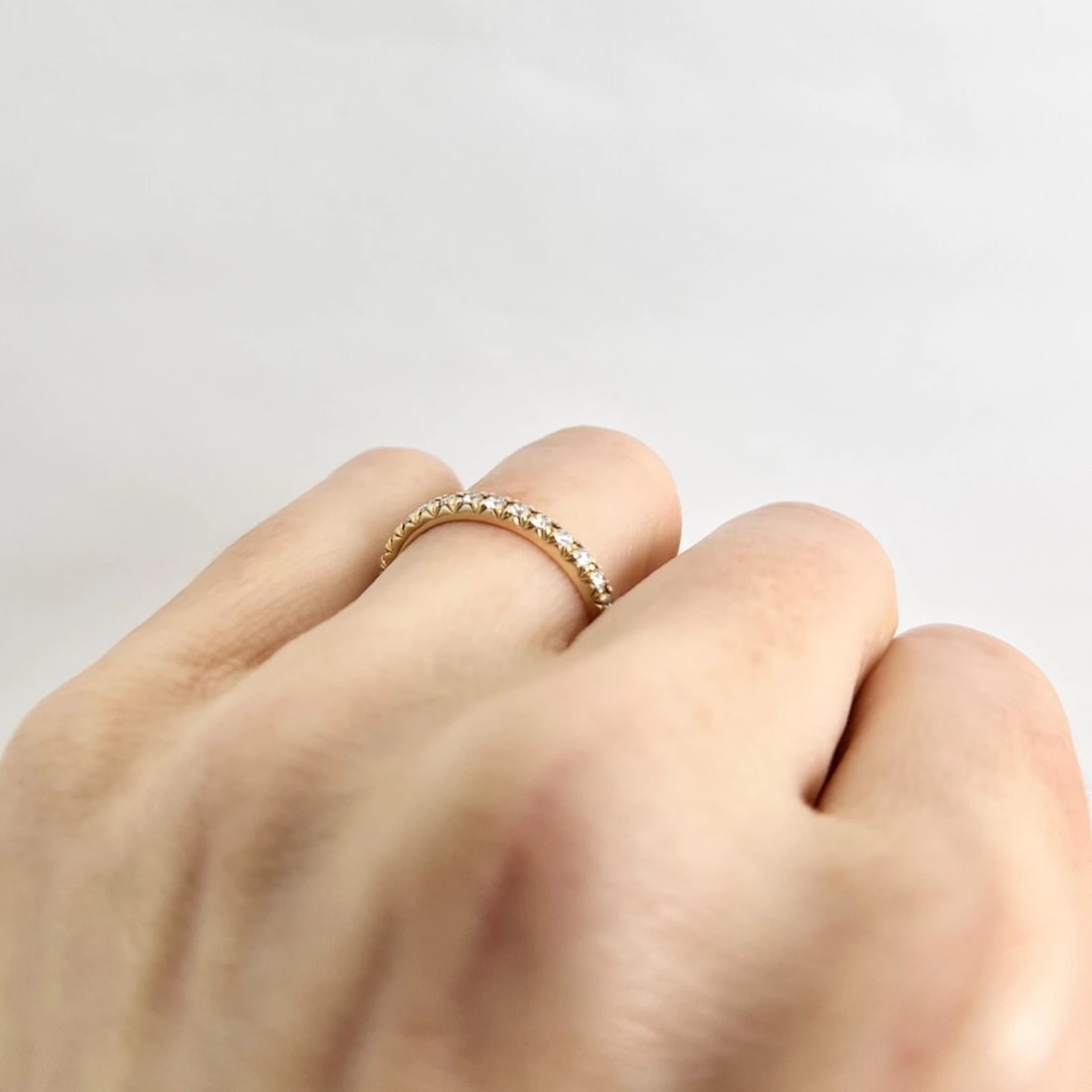 French Pave Diamond Half-Way Around Wedding Band Ring 14K Yellow Gold, Size 6.5 - 4