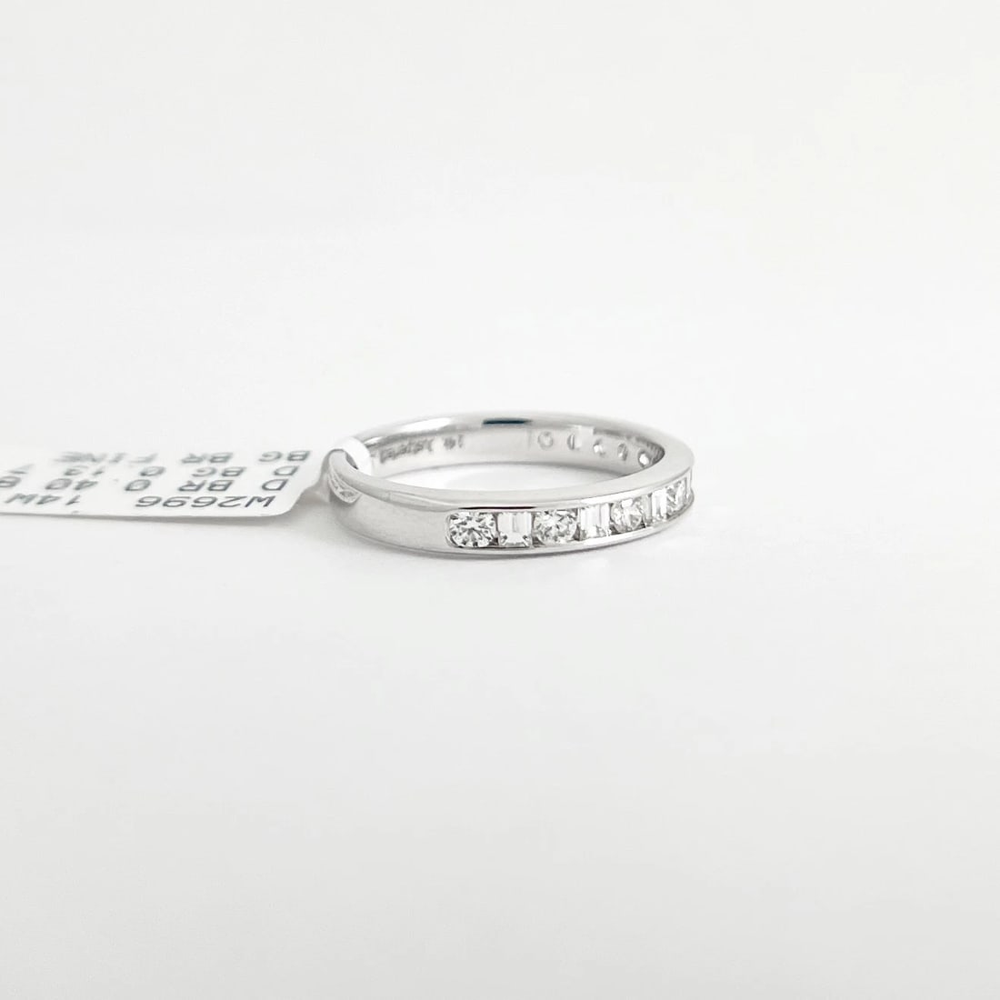 Baguette Round Diamond Channel-Set Wedding Band Ring 14K White Gold, Size 5.5 - 5