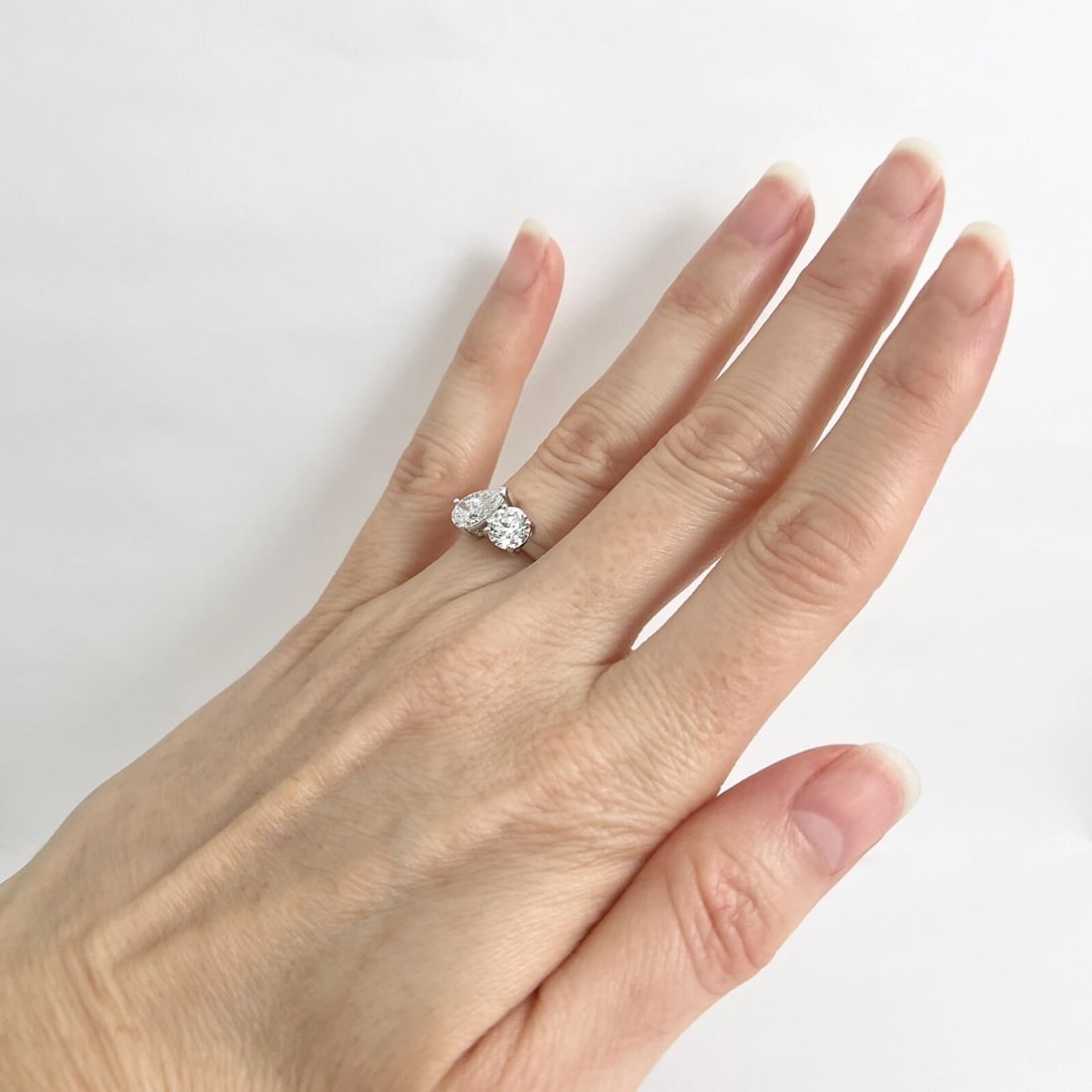 GIA 2-Stone Toi Et Moi Pear Round Diamond Engagement Ring 18K White Gold 1.70 TW - 3