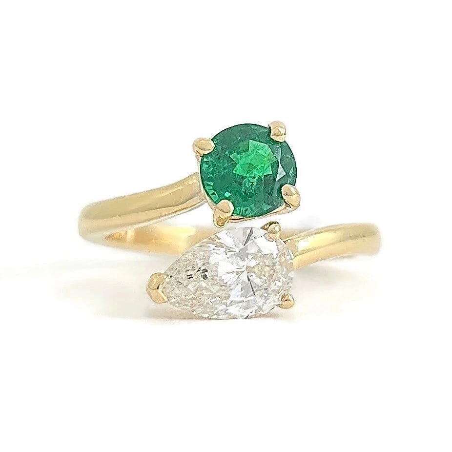 GIA Emerald Diamond 2-Stone Wrap Bypass Engagement Ring 14K White Gold 1.62 CTW (1 of 7)