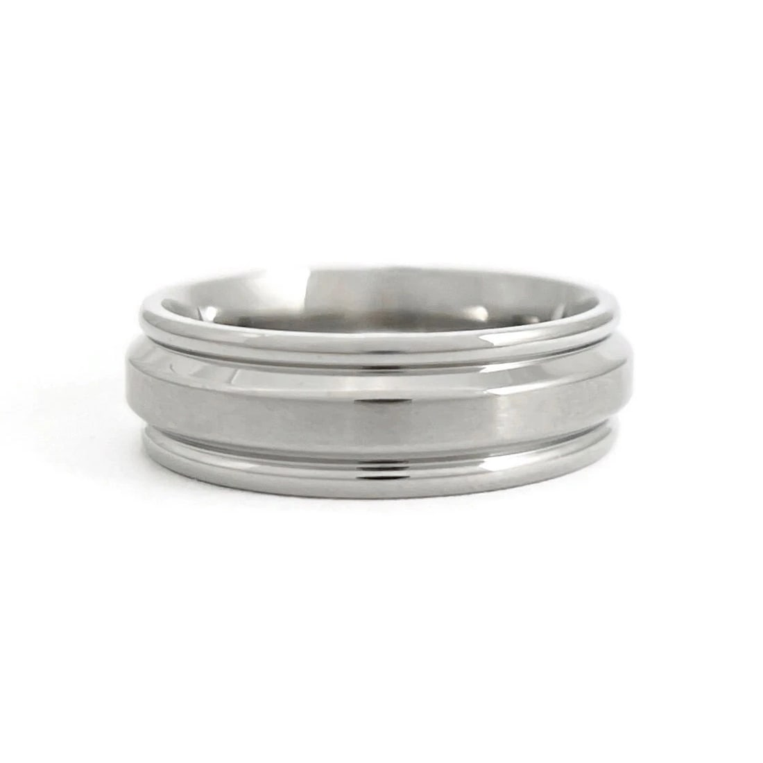 Men's Wide Grooved Wedding Band Ring Stainless Steel, Size 10, 7 mm (1 of 6)