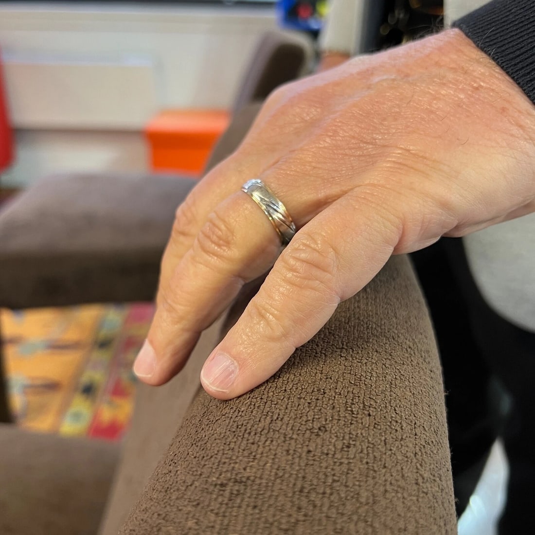 Men's Two-Tone Etched Wedding Band Ring 14K White Yellow Gold, Size 10.5, 5.8 mm - 5