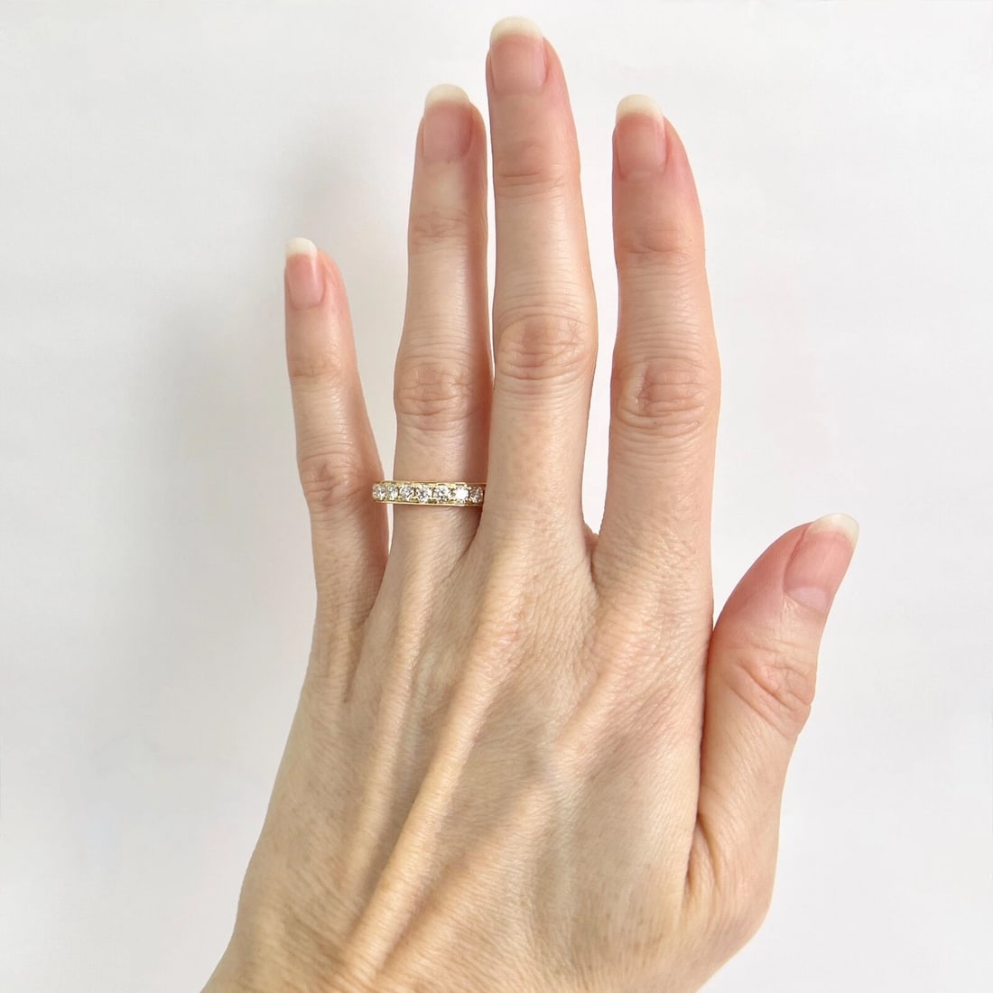 Round Pave Diamond Eternity Ring Wedding Band 18K Yellow Gold Size 7.5, 1.51 CTW - 2