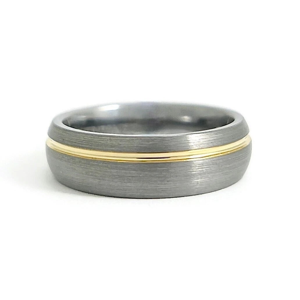 Men's Gray Gold Satin Wedding Band Ring Tungsten Carbide, Size 10, 6.5 mm (1 of 7)