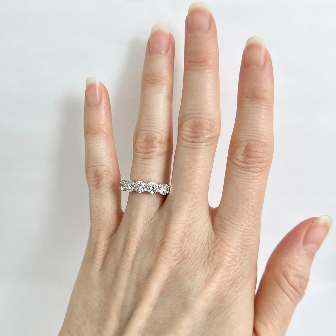 5-Stone Round Diamond Wedding Band Anniversary Ring 14K White Gold, 1.65 CTW - 2